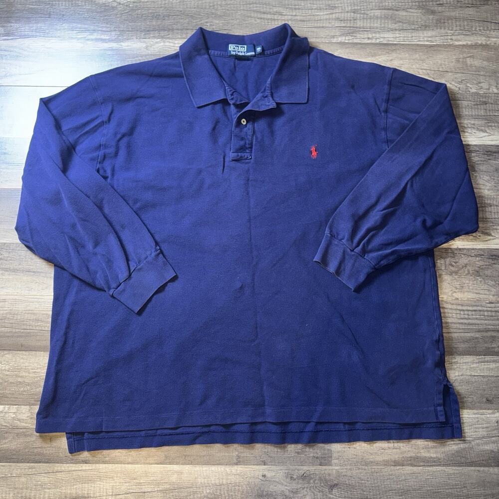 Polo Ralph Lauren Polo Shirt Mens 3XL Blue Long Sleeve Classic Big Pony Logo Y2K